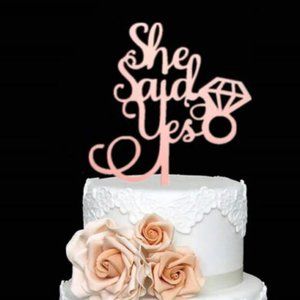 She Said Yes with Diamond Ring Cake Topper Mirror Rose Gold , Bridal Shower